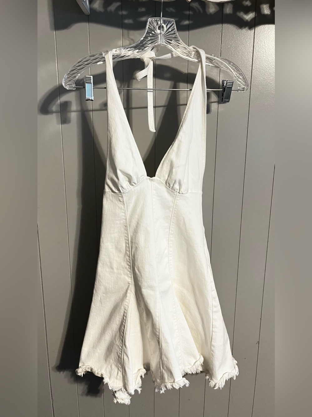 Kimchi Blue Hailey Halter Denim Dress in white